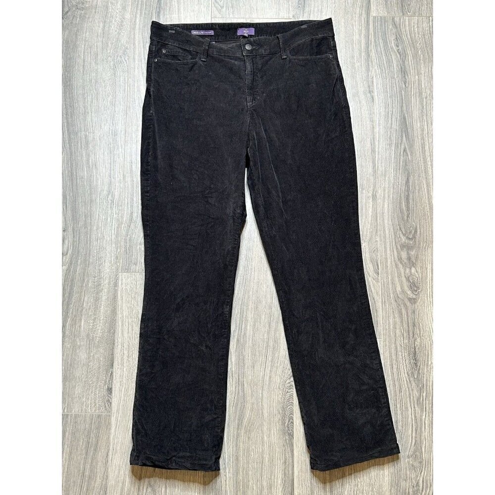 NYDJ Marilyn Straight Corduroy Pants Womens 14 Black Cords Lift Tuck Classic - Picture 1 of 13